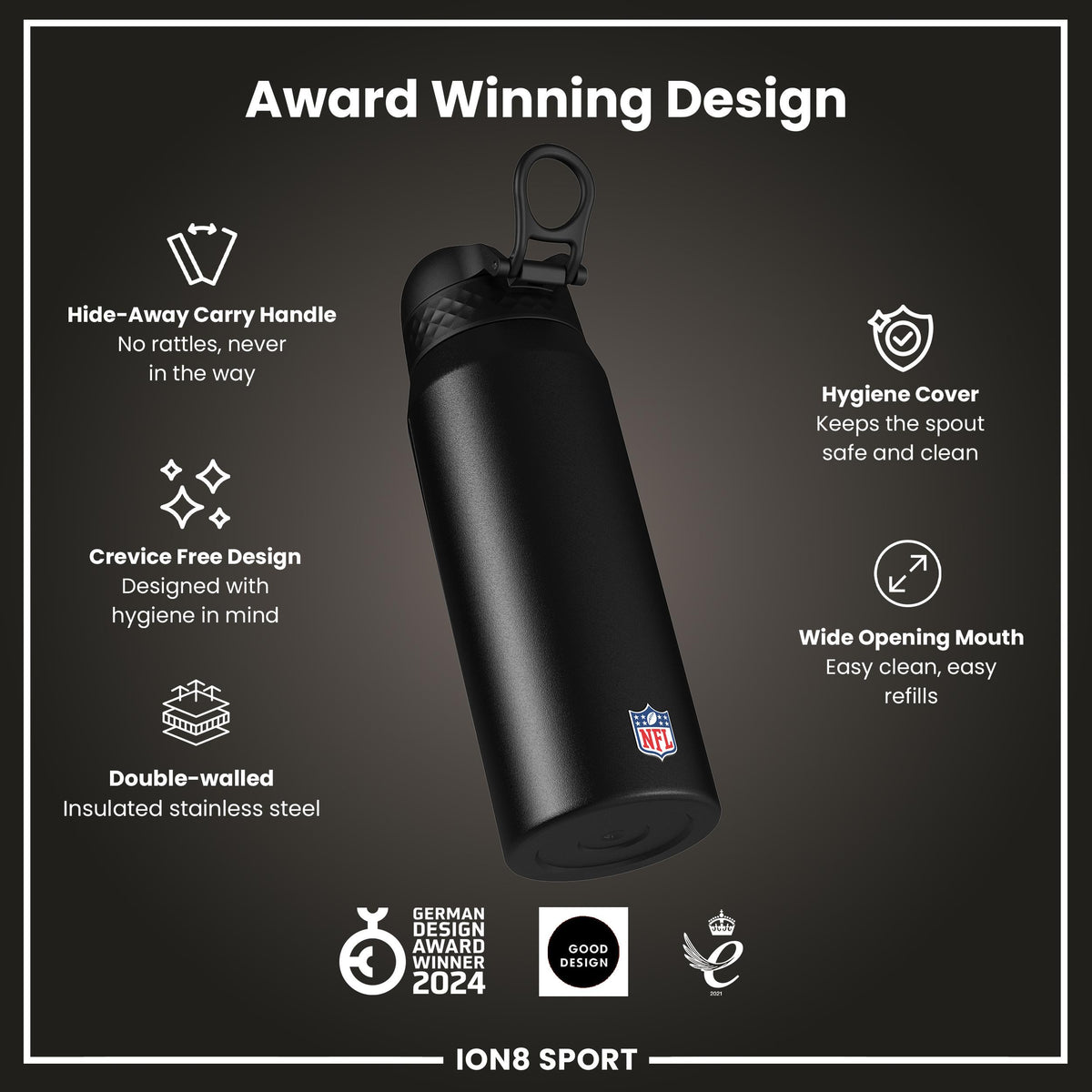 Botella de agua de acero inoxidable con aislamiento NFL x ION8, NFL 49ers, 750 ml (24 oz)