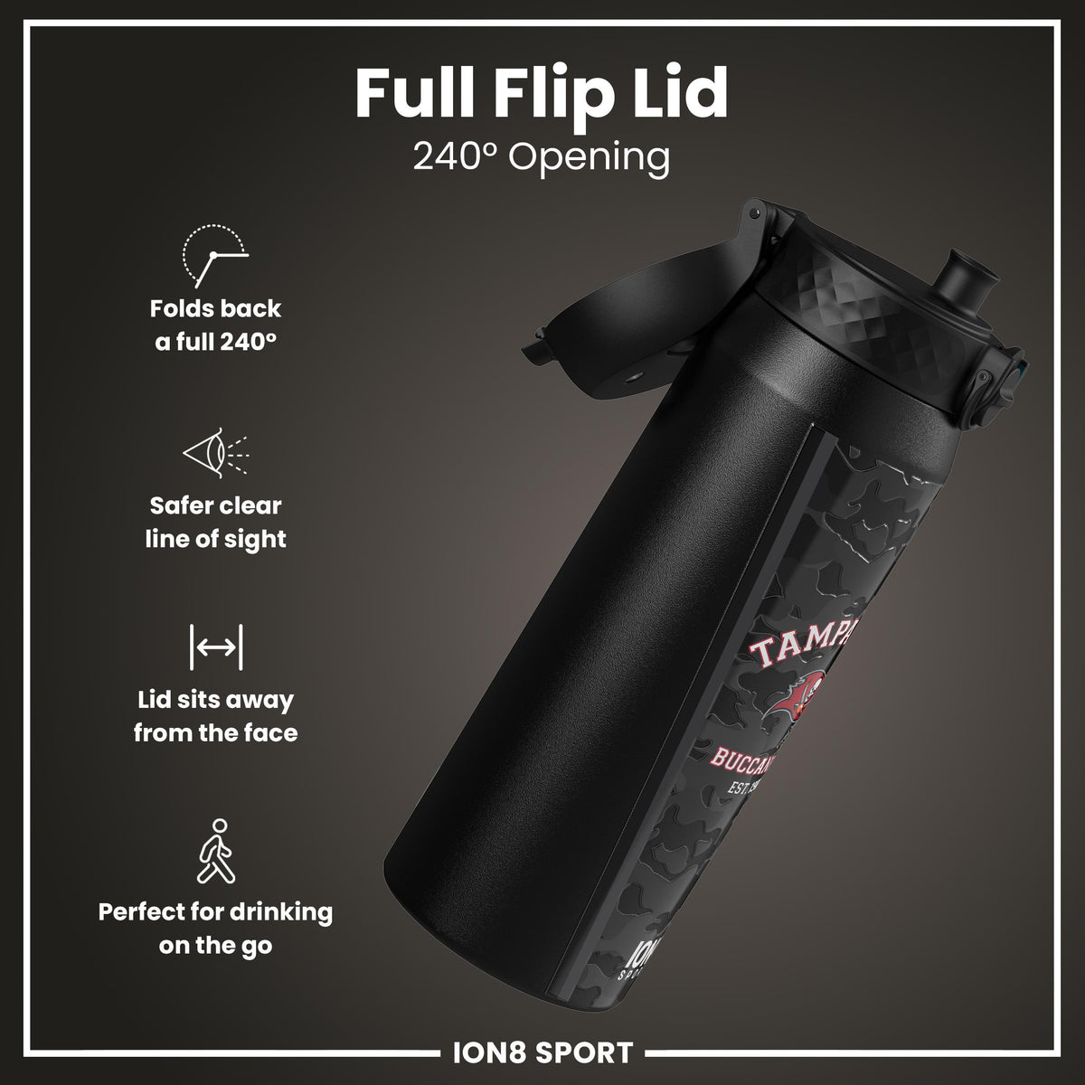NFL x ION8 Insulated Steel Water Bottle, NFL Buccaneers, 750ml (24oz)