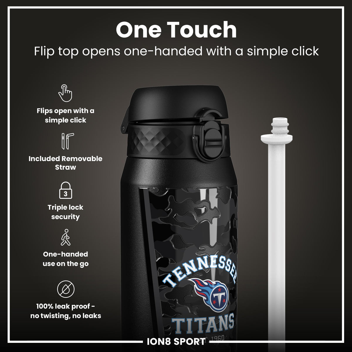Botella de agua de acero inoxidable con aislamiento NFL x ION8, NFL Titans, 750ml (24oz)