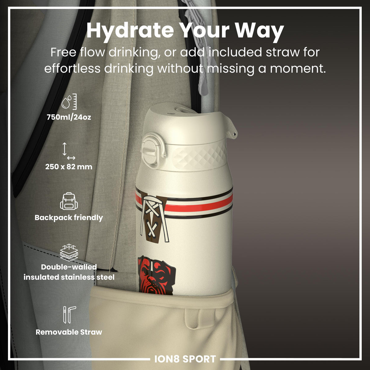 Botella de agua de acero inoxidable con aislamiento NFL x ION8, NFL Browns, 750ml (24oz)