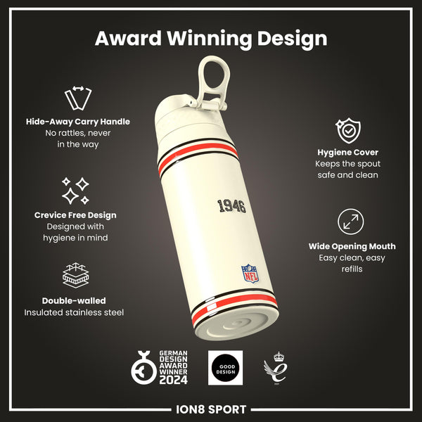 Botella de agua de acero inoxidable con aislamiento NFL x ION8, NFL Browns, 750ml (24oz)