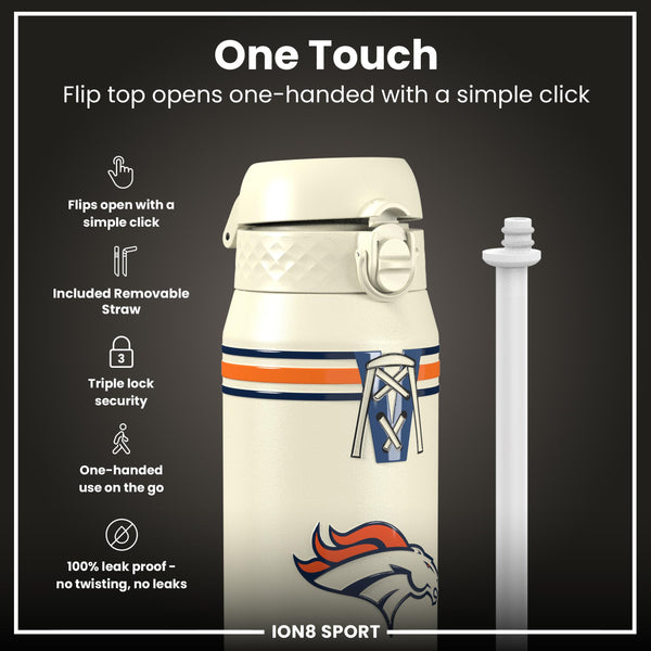Botella de agua de acero inoxidable con aislamiento NFL x ION8, NFL Broncos, 750 ml (24 oz)