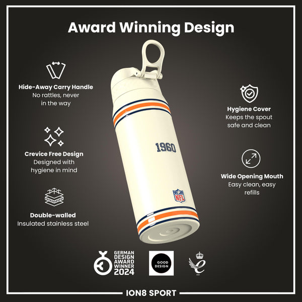 Botella de agua de acero inoxidable con aislamiento NFL x ION8, NFL Broncos, 750 ml (24 oz)