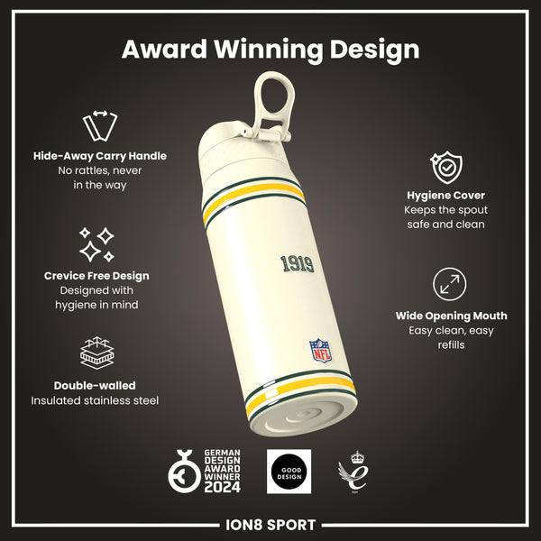 NFL x ION8 Insulated Steel Water Bottle, NFL Packers, 750ml (24oz)