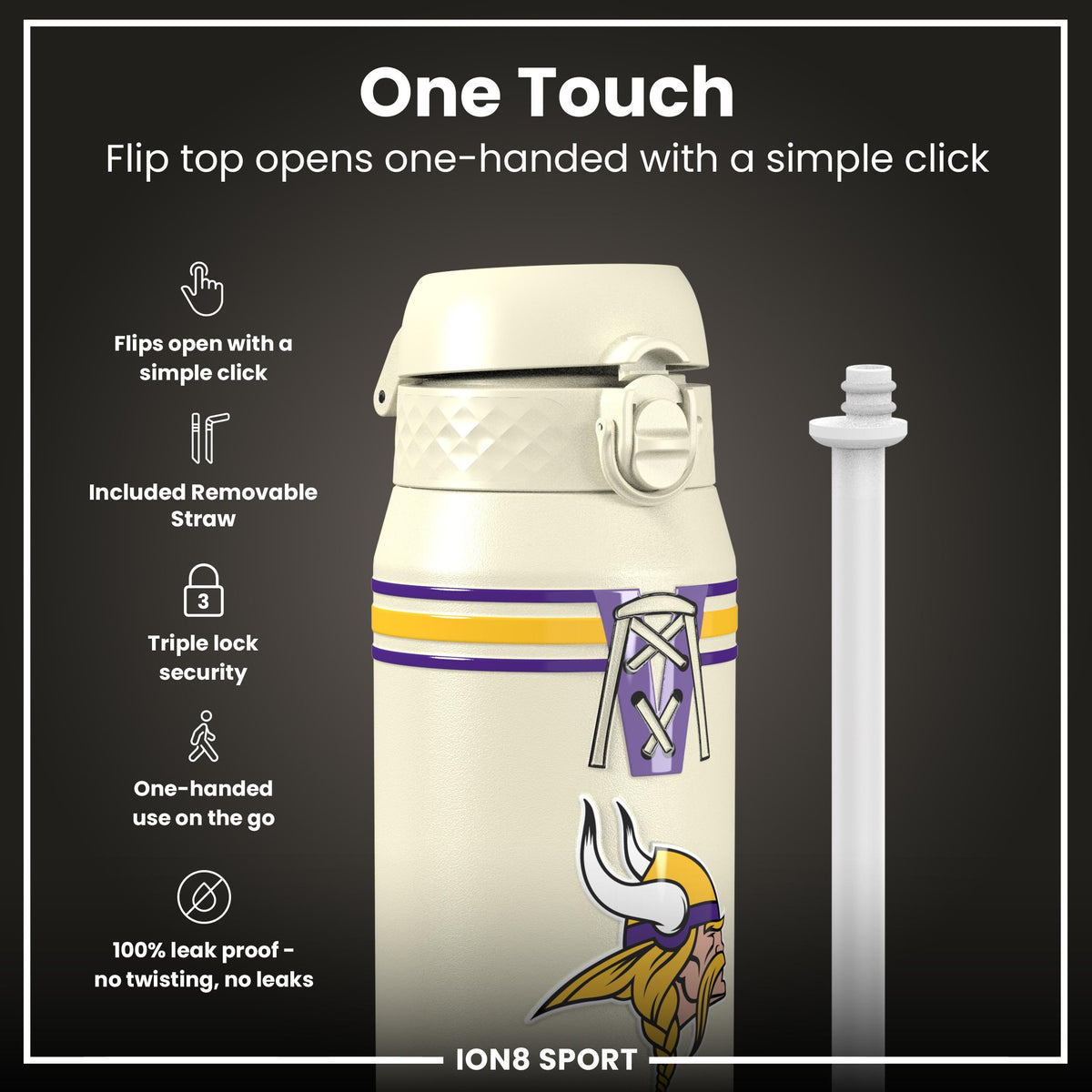Botella de Agua Aislada de Acero NFL x ION8, NFL Vikings, 750ml (24oz)