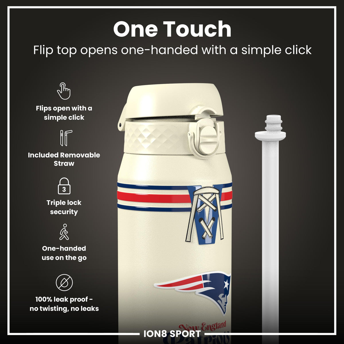 NFL x ION8 Insulated Steel Water Bottle, NFL Patriots, 750ml (24oz)