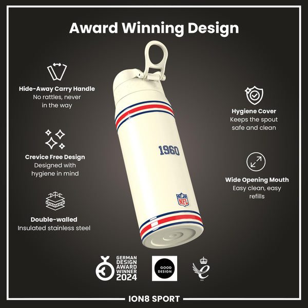 NFL x ION8 Insulated Steel Water Bottle, NFL Patriots, 750ml (24oz)