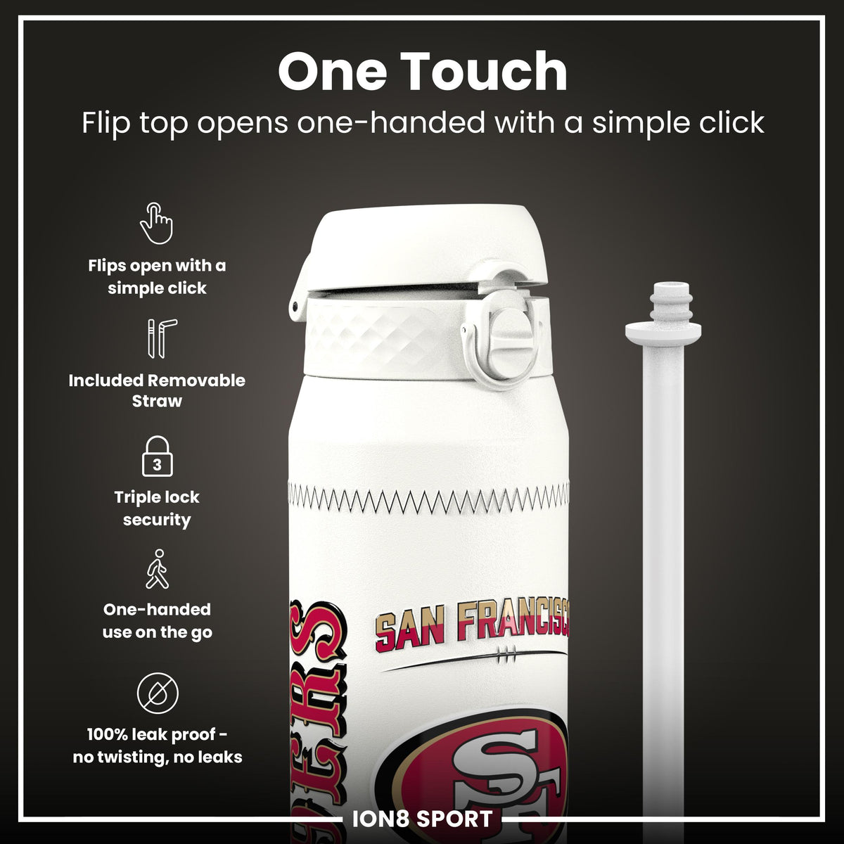 NFL x Ion8 Sports, Insulated Bottle, GameDay Series, Purdy 49ers, 750ml (24oz)