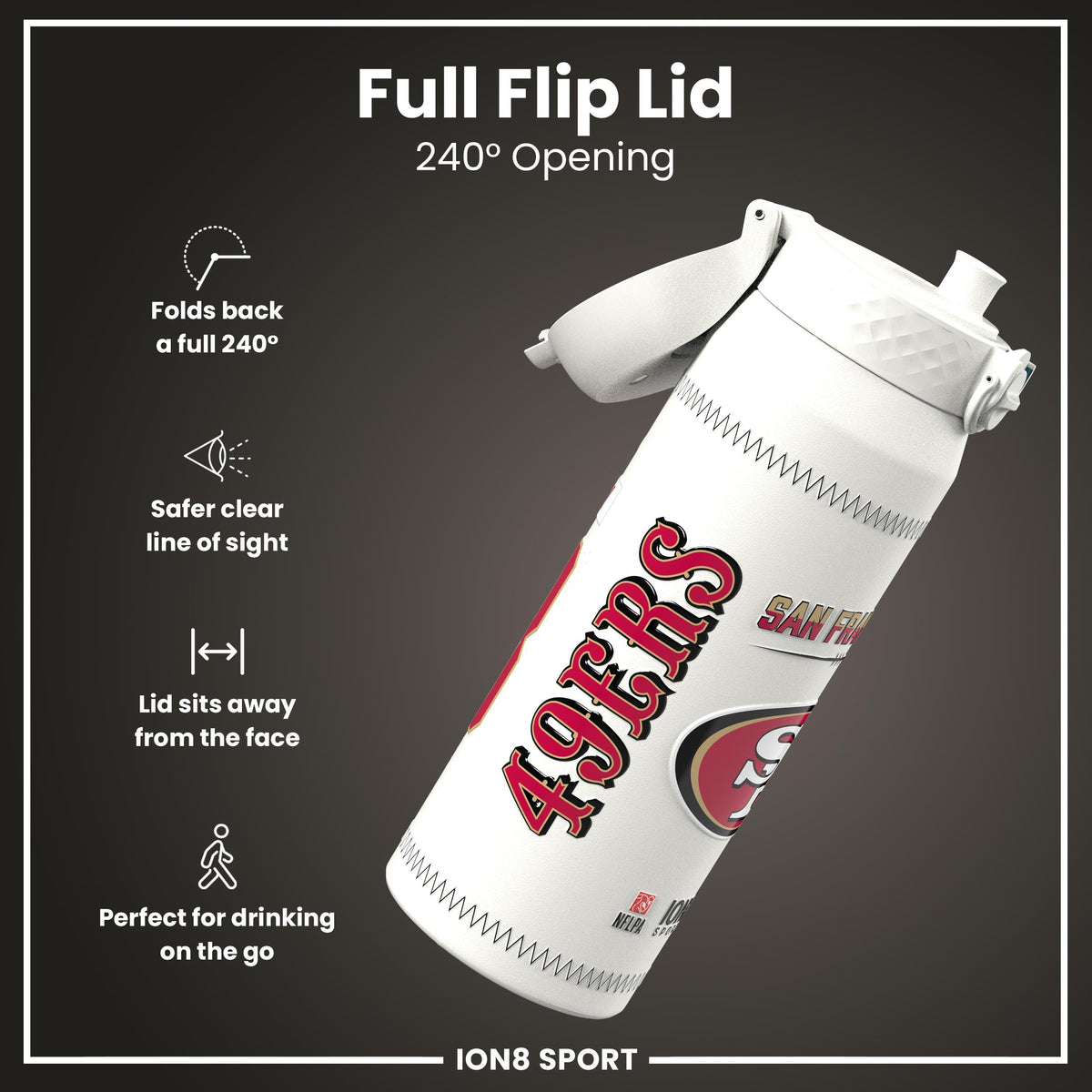 NFL x Ion8 Sports, Insulated Bottle, GameDay Series, Purdy 49ers, 750ml (24oz)