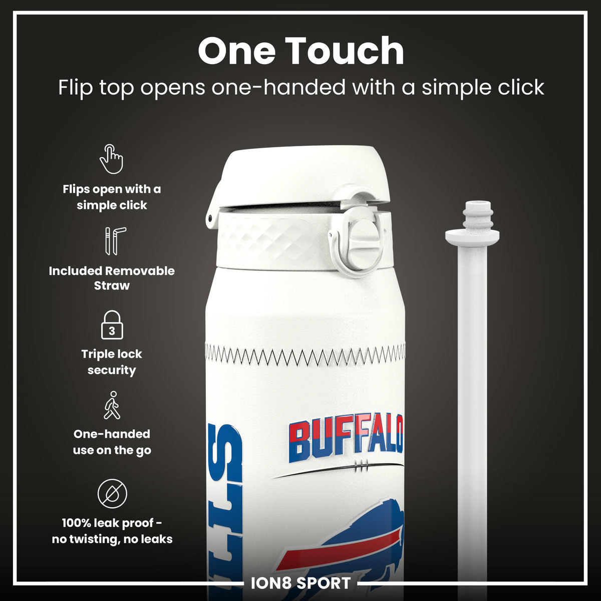 NFL x Ion8 Sports, Botella Térmica, Serie GameDay, Allen Bills, 750ml (24oz)