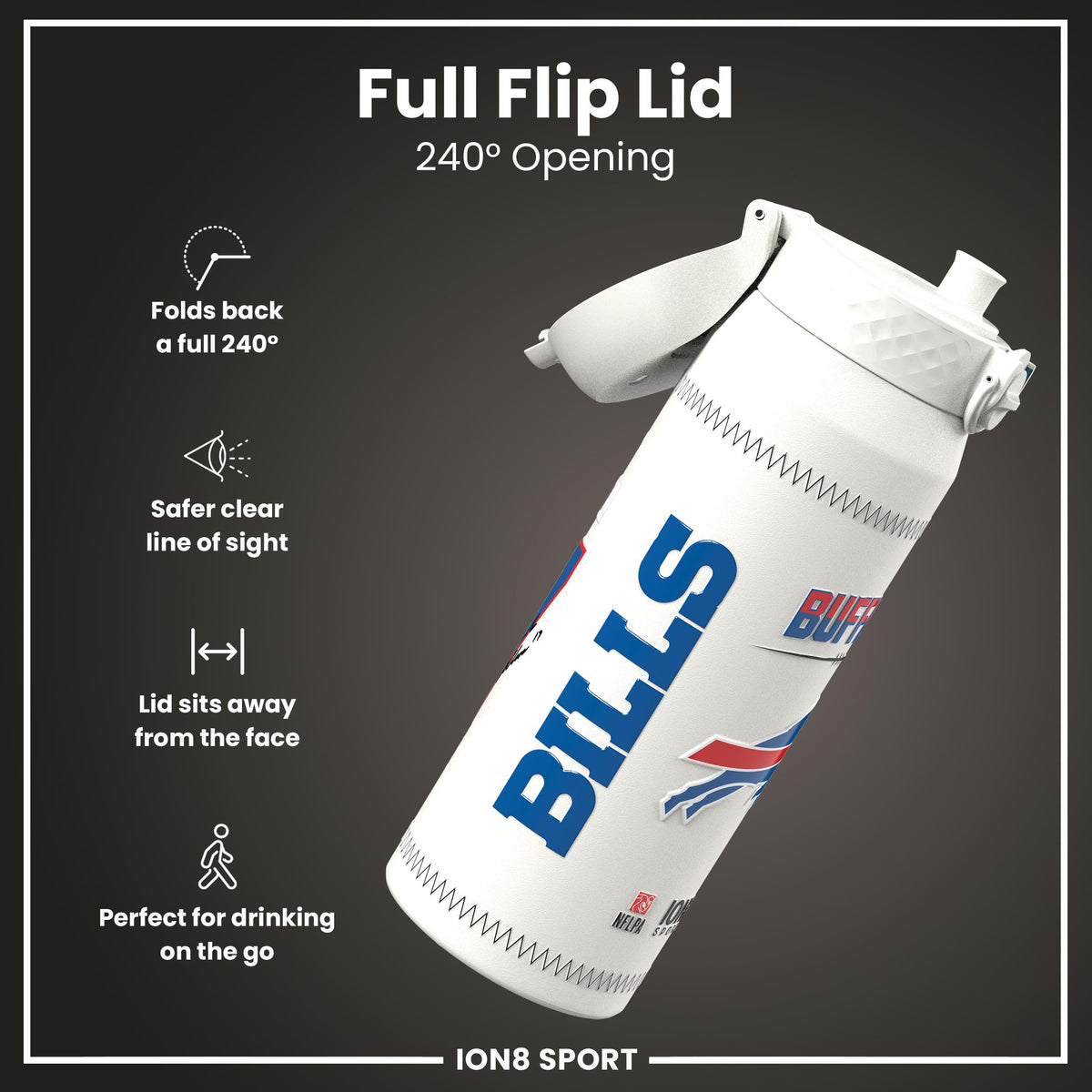 NFL x Ion8 Sports, Botella Térmica, Serie GameDay, Allen Bills, 750ml (24oz)