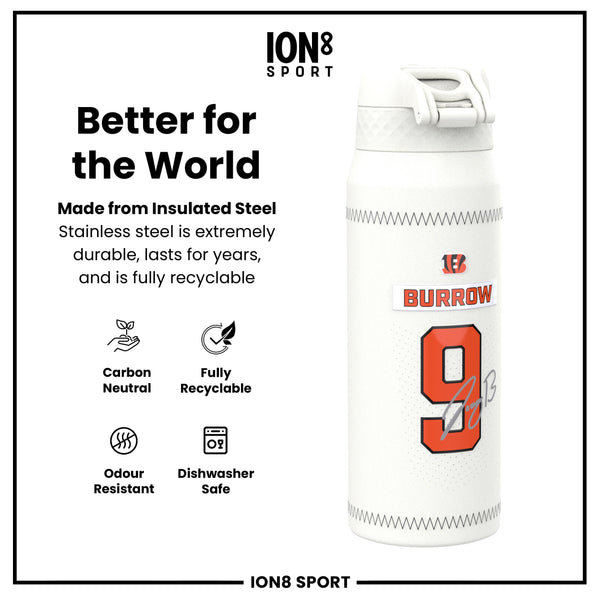 NFL x Ion8 Sports, Botella Térmica, Serie GameDay, Burrow Bengals, 750ml (24oz)