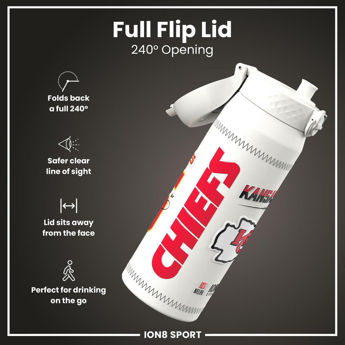 NFL x Ion8 Sports, Insulated Bottle, GameDay Series, Mahomes Chiefs, 750ml (24oz)
