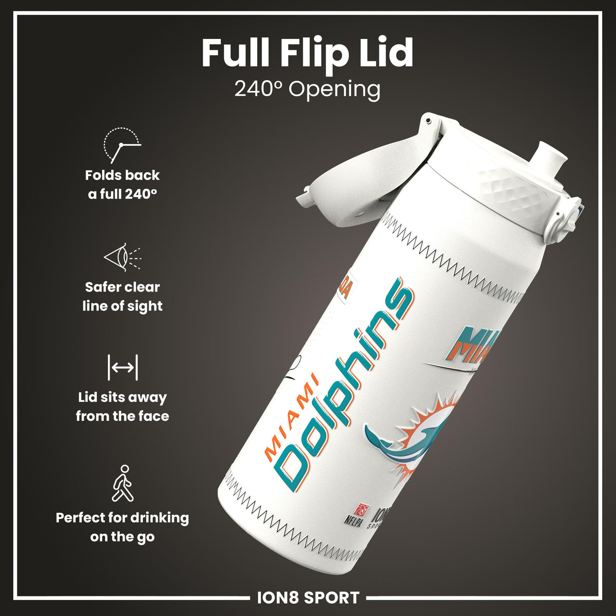 NFL x Ion8 Sports, Insulated Bottle, GameDay Series, Tua Dolphins, 750ml (24oz)