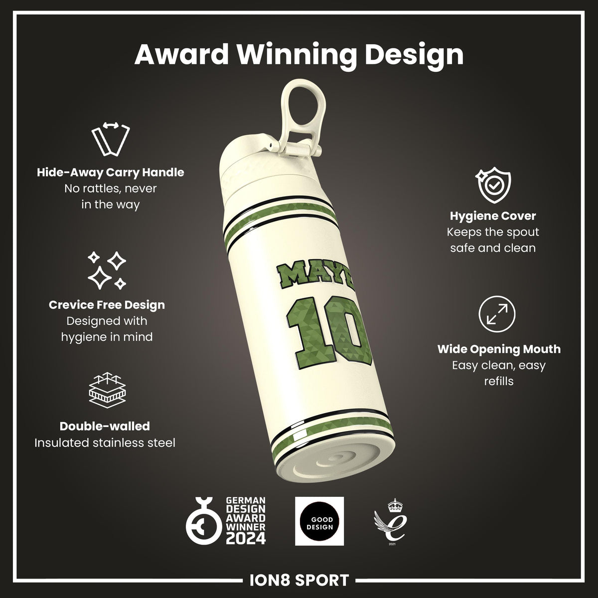 NFL x Ion8 Sports, Botella Térmica, Serie Icon, Drake Maye, 750ml (24oz)