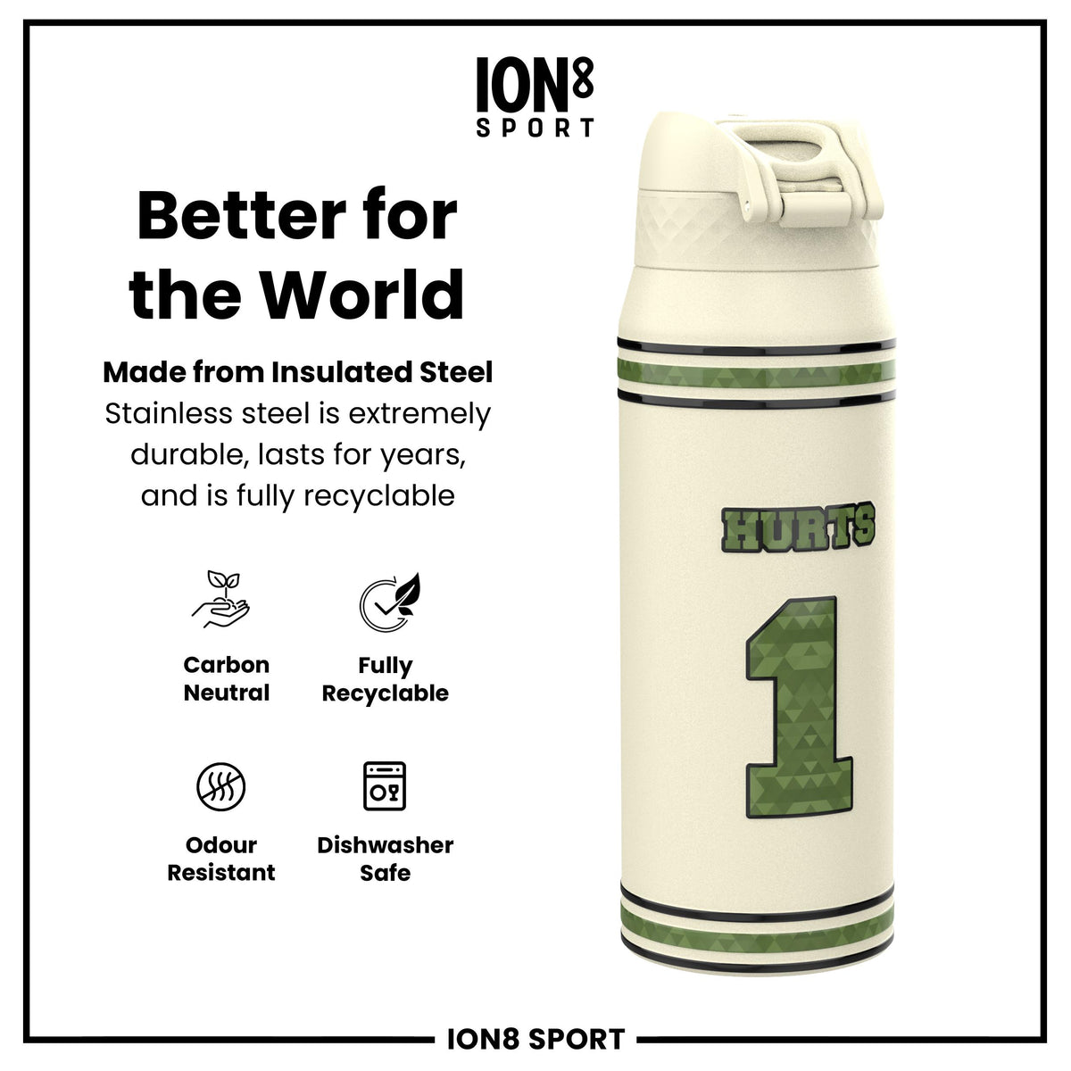 NFL x Ion8 Sports, Insulated Bottle, Icon Series, Jalen Hurts, 750ml (24oz)