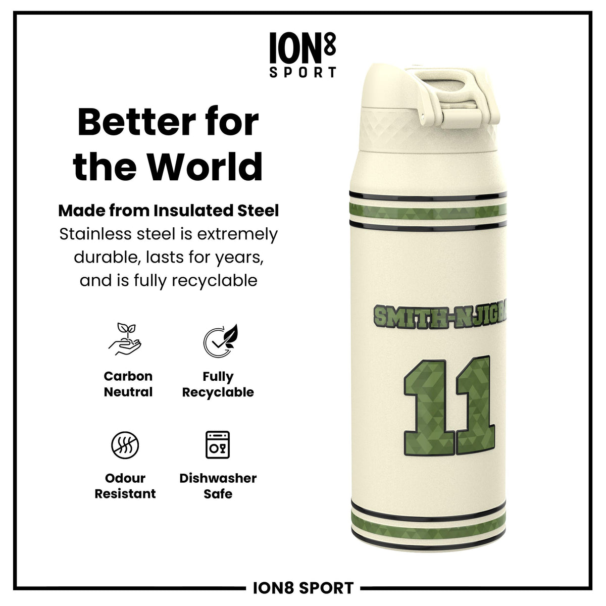 NFL x Ion8 Sports, botella térmica, serie Icon, Jaxon Smith-Njigba, 750 ml (24 oz)