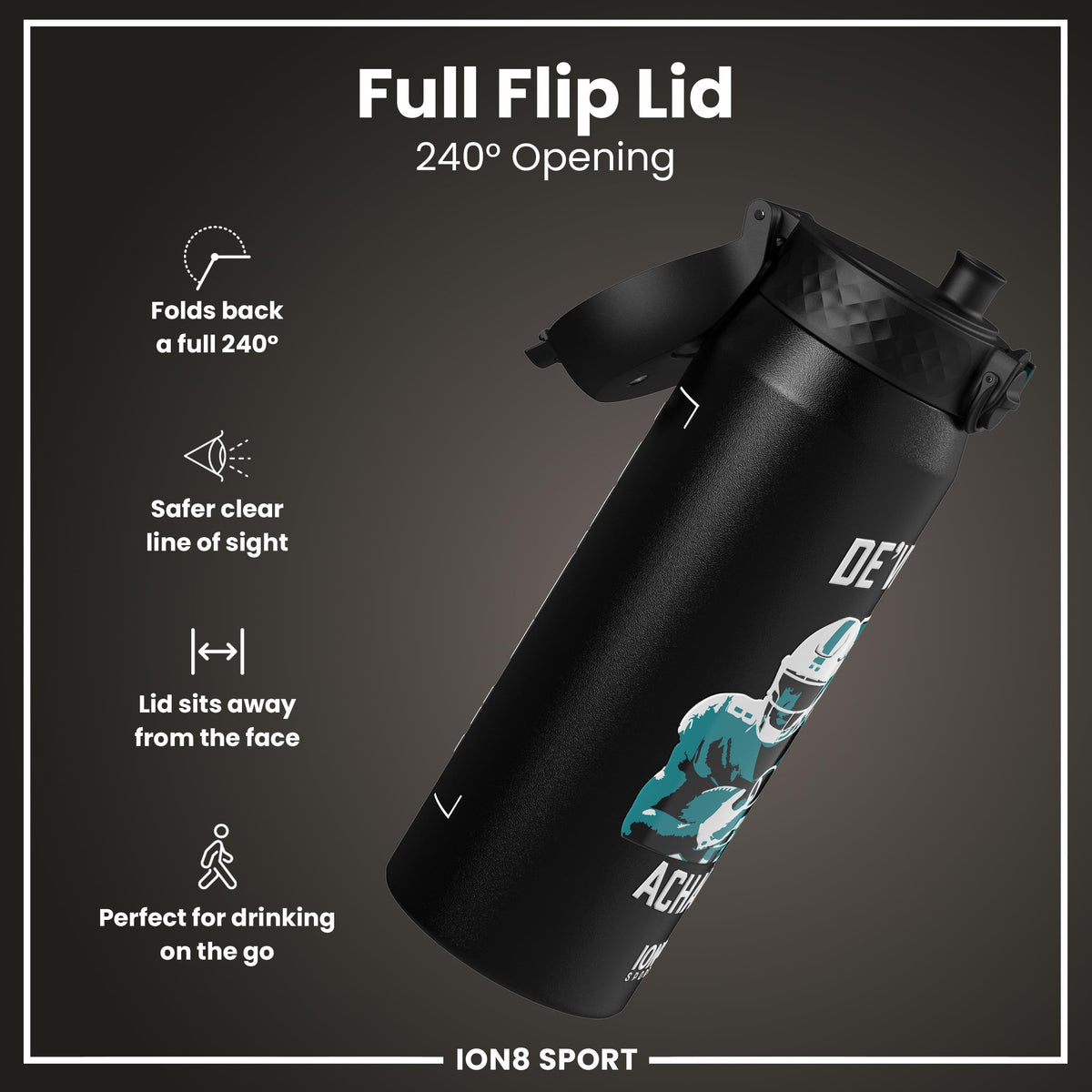 NFL x Ion8 Sports, Insulated Bottle, Locked In Series, De'von Achane, 750ml (24oz)
