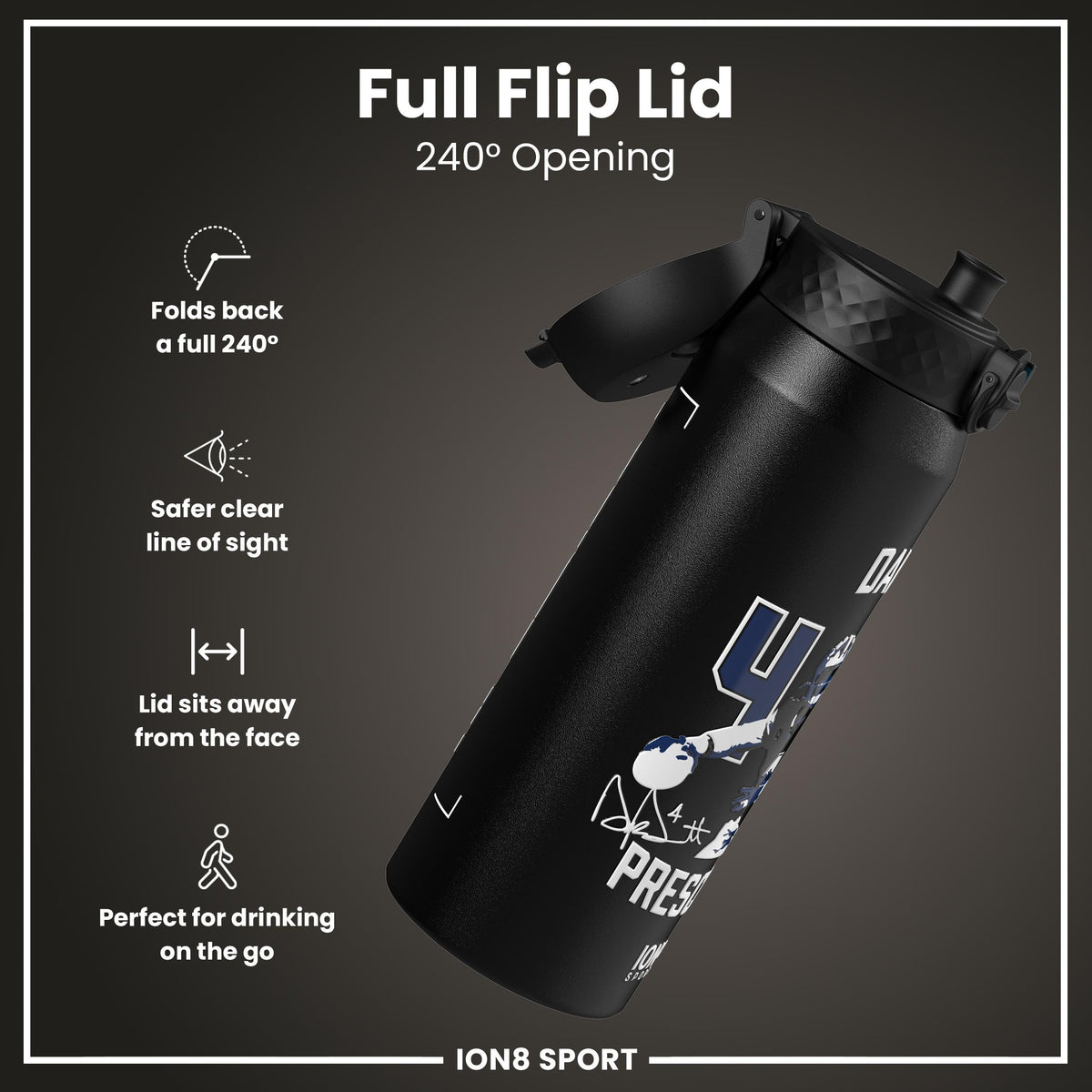 NFL x Ion8 Sports, Insulated Bottle, Locked In Series, Dak Prescott, 750ml (24oz)