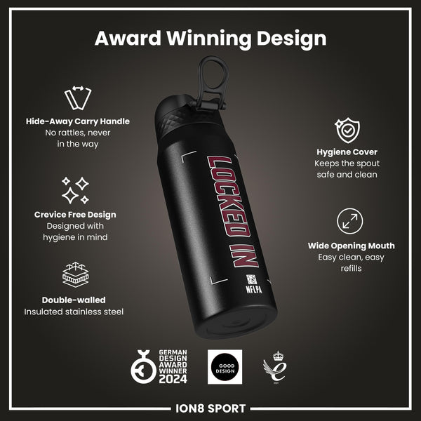 NFL x Ion8 Sports, Botella Térmica, Serie Bloqueado, Jayden Daniels, 750ml (24oz)