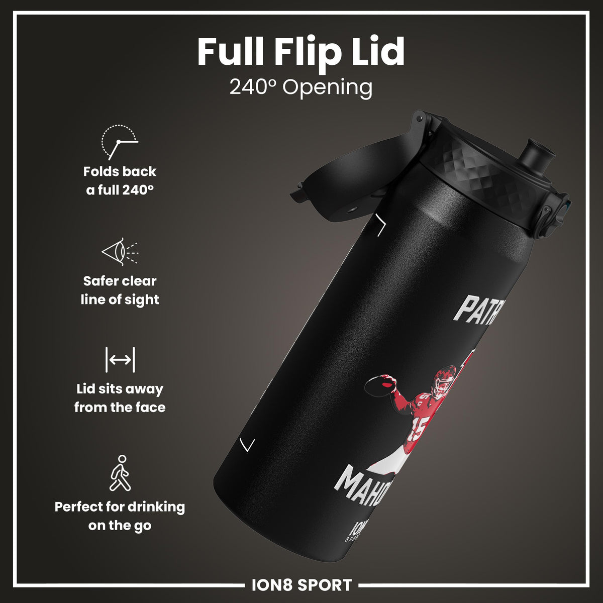 NFL x Ion8 Sports, Insulated Bottle, Locked In Series, Patrick Mahomes, 750ml (24oz)