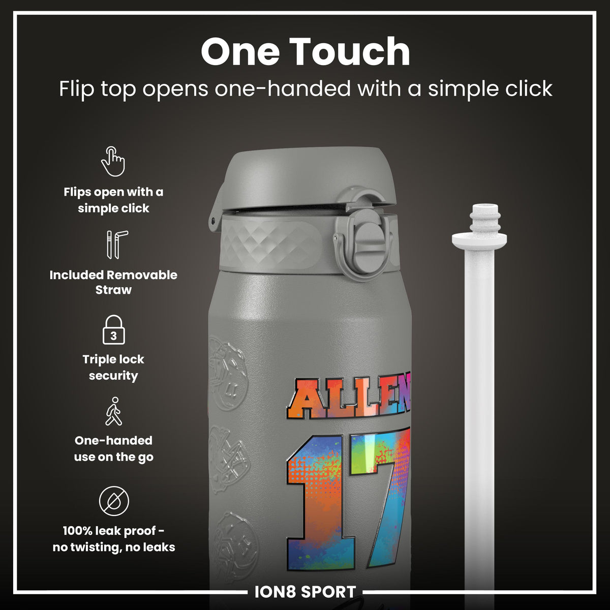 NFL x Ion8 Sports, botella térmica, Serie Signature, Josh Allen, 750ml (24oz)