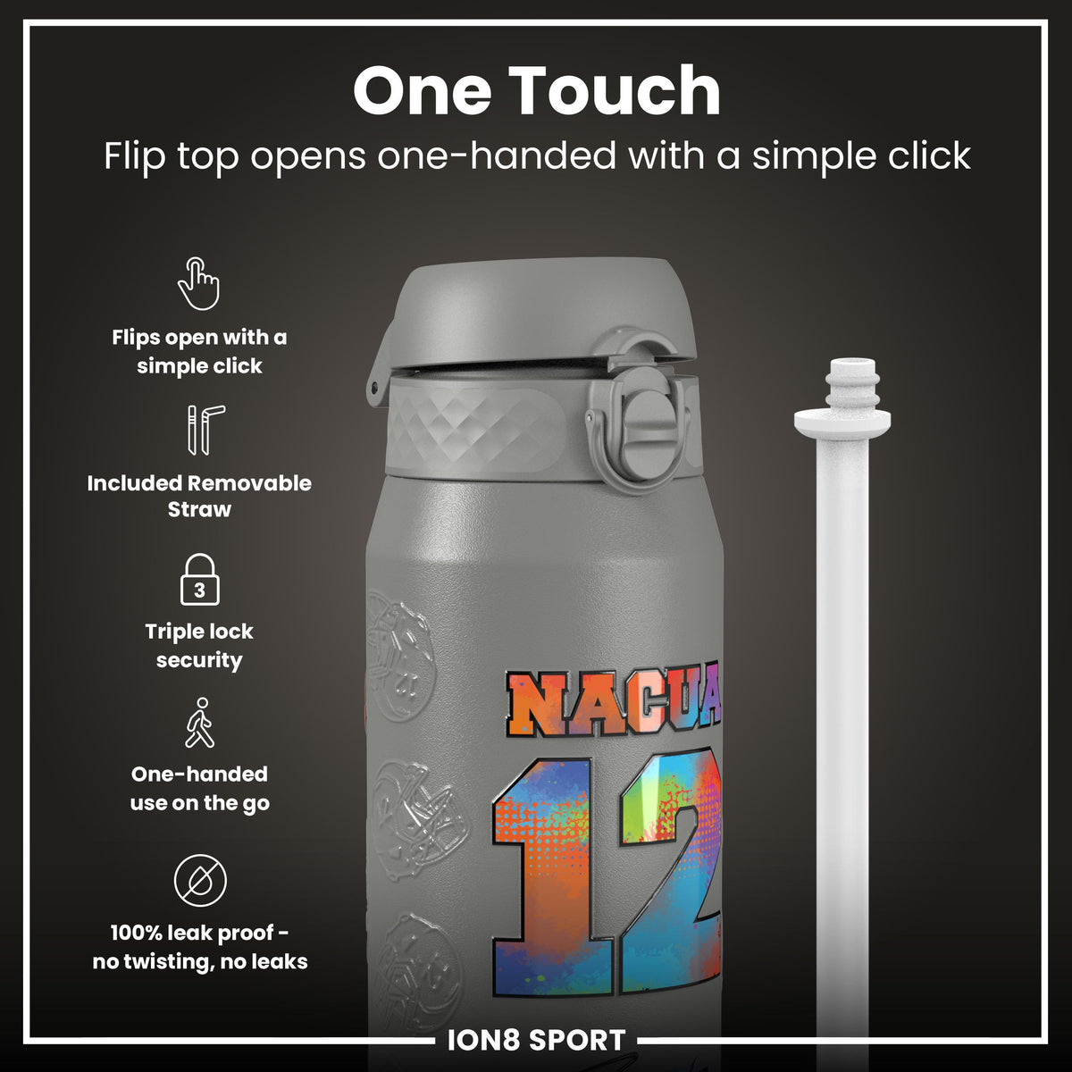 NFL x Ion8 Sports, botella térmica, Serie Signature, Puka Nacua, 750ml (24oz)