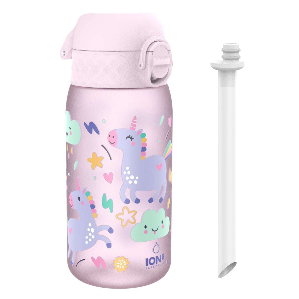 Bote de agua para niños con pajita, de Recyclon, Unicornios, 350ml