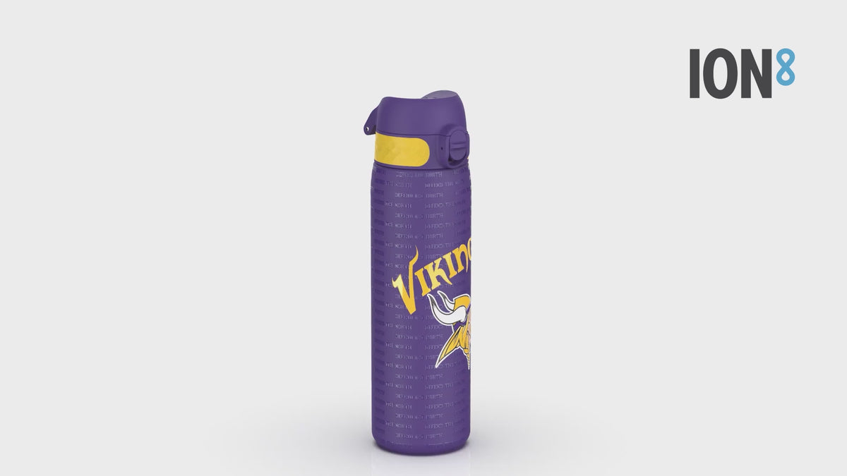 360 Video of Ion8 Leak Proof Slim Water Bottle, Stainless Steel, NFL Vikings, 600ml (20oz)