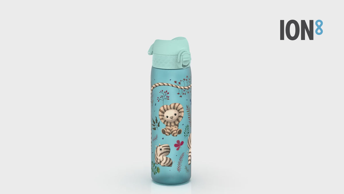 360 Video View of Ion8 Leak Proof Slim Water Bottle, BPA Free, Zebra Fans, 600ml (20oz)