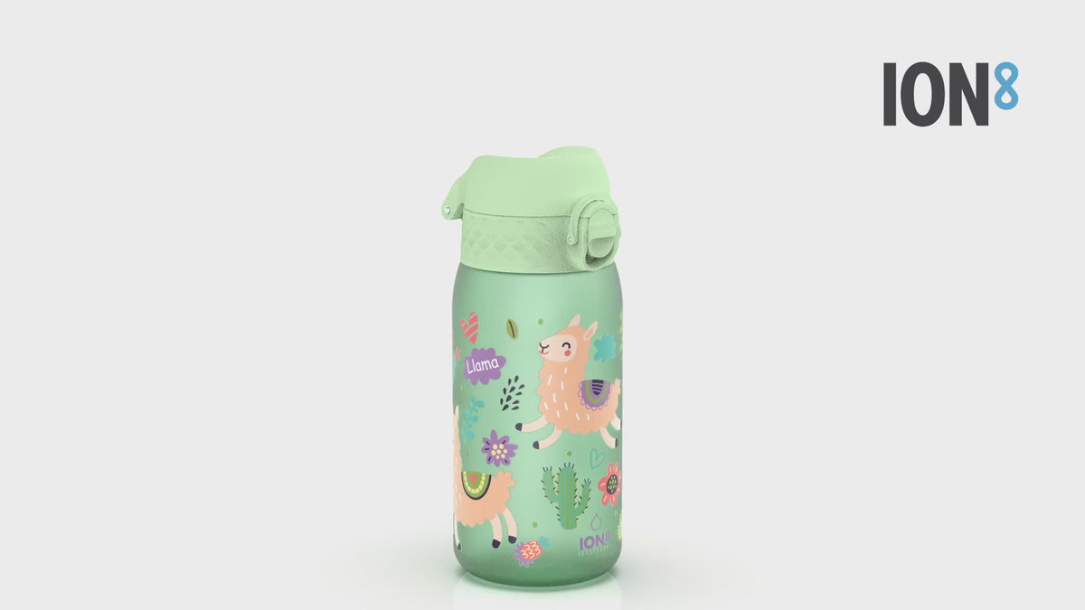 360 Video View of Ion8 Leak Proof Kids Water Bottle, BPA Free, Llamas, 400ml (13oz)